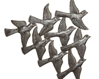 Flock of Birds Wall Art, Wall Hanging Artwork, Haiti Metal Art, Recycled Steel, Handmade, Novelty Gift 15.5" X 12.5"