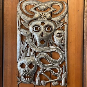 Voodoo Haitian Metal Wall Art, Hanging Scultpture, 15" x 25"