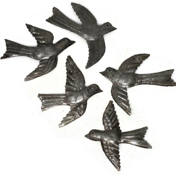 Metal Birds, Set of 5, Indoor Outdoor Wall Hanging Metal Art, Spring Home Decor, Handmade in Haiti 5" X 4"