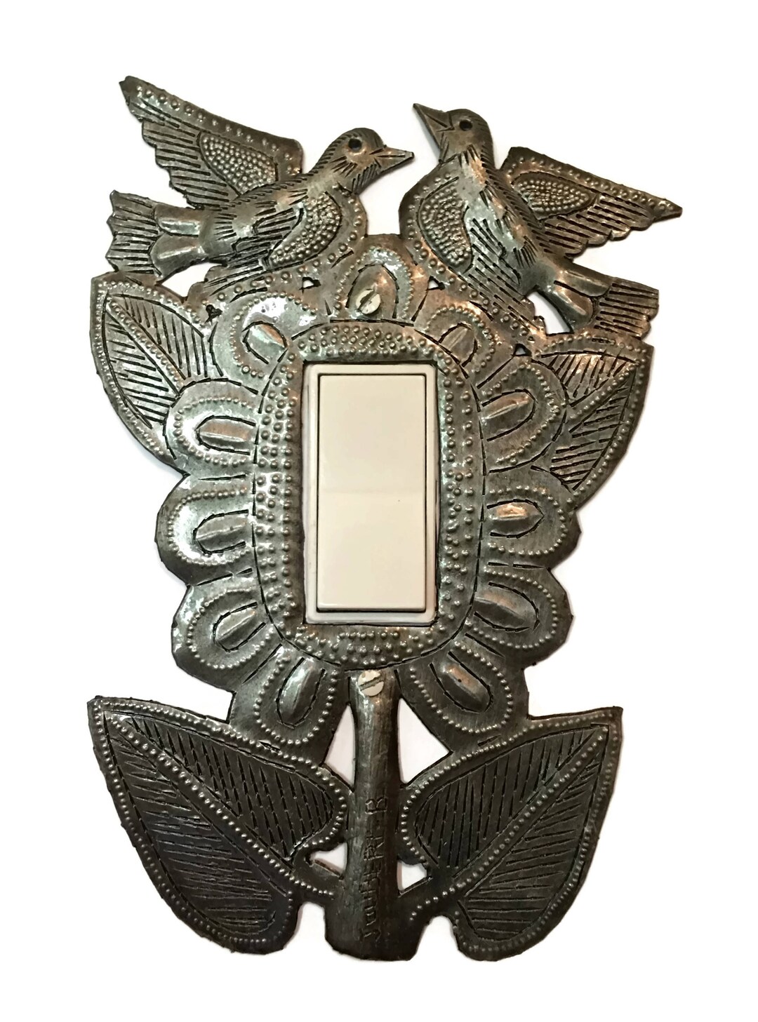 Metal Light Plate Cover, Rocker, Birds and Flowers, Home Decor, Haiti 6