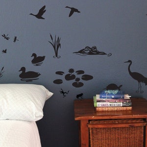 Wetland swamp wall Decals, Set of 20, animals marsh land wet animal Static window cling clings