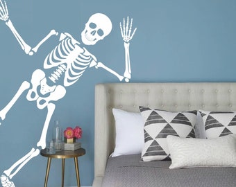 Skeleton Wall Decal, 1 full body, house Bedroom Bathroom stickers removable Halloween scary bones Static window cling clings