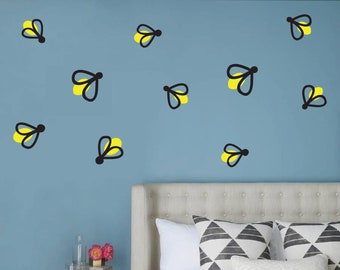 Firefly Wall Decals, Set of 10, Fire flies Fireflies lightening Bug Summer Kitchen Bedroom Playroom stickers removable cute buzz buzzy