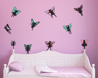 Fairies, door and Wall Decals, Set of 10, fun kid children girls dolls butterfly wing wings Fairy Decoration Static window cling clings