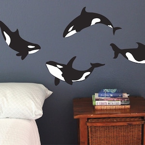 Orca Whale Wall Decals, Set of 10, Killer Whales Ocean Sea Bedroom Playroom stickers removable Static window cling clings