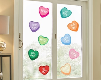 Heart Candy Valentine Wall Decals Set of 10 Static window cling clings Love Be mine Cutie cute
