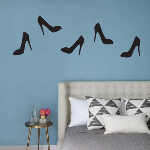 High heels Wall Decals, Set of 10, Girly woman shoes party stickers removable Static window cling clings