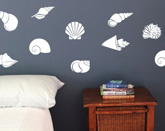 Bathroom Decor Conch Shell Beach Decals Sand Dollar Scallop Shell Nautical Decals Vinyl Wall Decals 22579 Seashells Decals