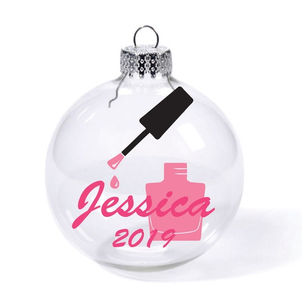 Fingernail polish makeup cosmetics beauty nails Custom Name Date Glass Ball Christmas Ornament