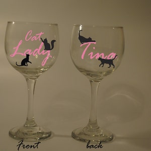 Crazy Cat lady, Cat lover, Funny Wine Glass Name/Wording personalized Free image 1