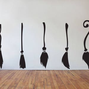 Witch Brooms Wall Decals, Set of 5, house Bedroom Bathroom stickers removable halloween scary Static window cling clings