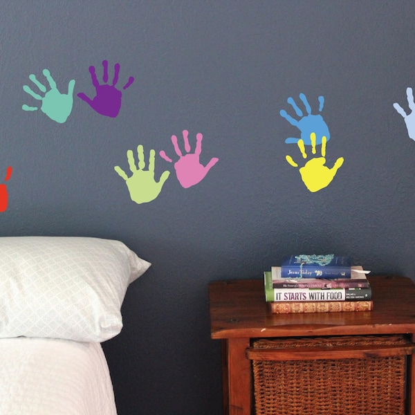 Kid hand print paint craft room painting Wall Decals, 10 single decals, Bedroom Bathroom stickers removable class room art