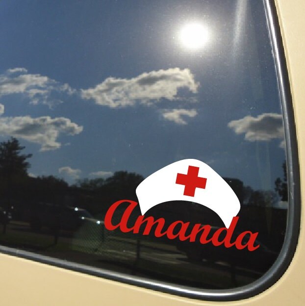 Nurse Hat with name, RN, window decal 5" wide