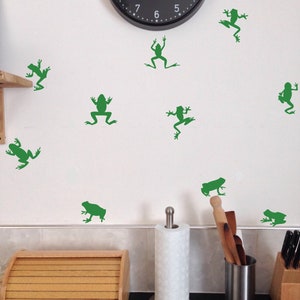 Frog Wall Decals, Set of 10, forest woods lake house Bedroom Bathroom stickers removable tropical Static window cling clings