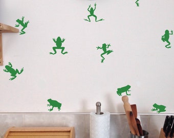 Frog Wall Decals, Set of 10, forest woods lake house Bedroom Bathroom stickers removable tropical Static window cling clings