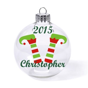 Funny Elf Legs with Custom Name Date Glass Ball Christmas Ornament