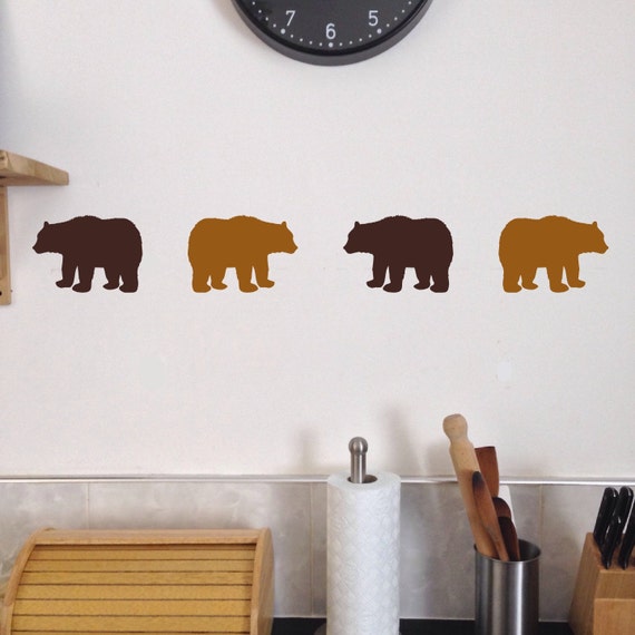 Bear wall decal Set of 10 grizzly Black brown bears Cabin themed Woods stickers 
