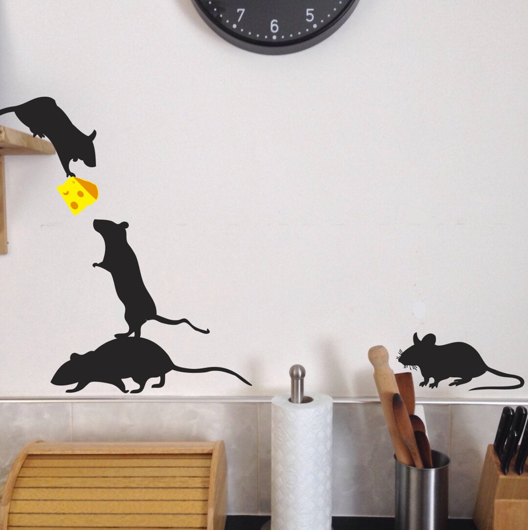 Mice Wall Decals, Set of 13, Cheese Included, Lil Rats, Fun Static