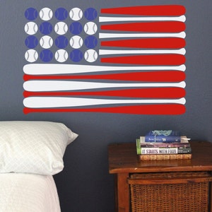 Baseball Bat American Flag Wall Decal America 4th of July Red White Blue Patriotic Static window cling clings image 1