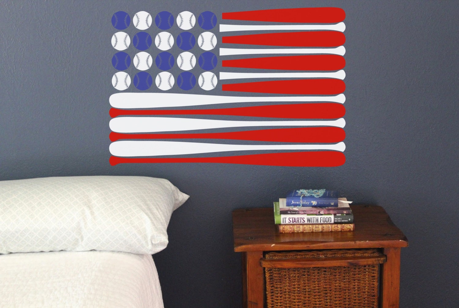 Baseball Bat American Flag Wall Decal America 4th of July Red White ...