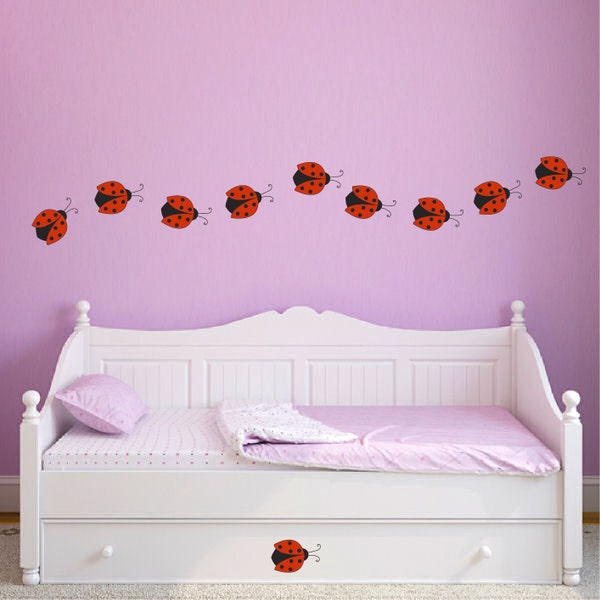 Ladybug, Wall Decals, Set of 10, Girly Girl Bedroom Playroom stickers removable Lady Bug Static window cling clings