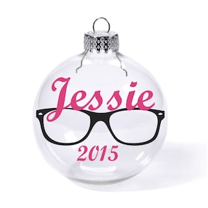 Glasses with Custom Name Date Glass Ball Christmas Ornament