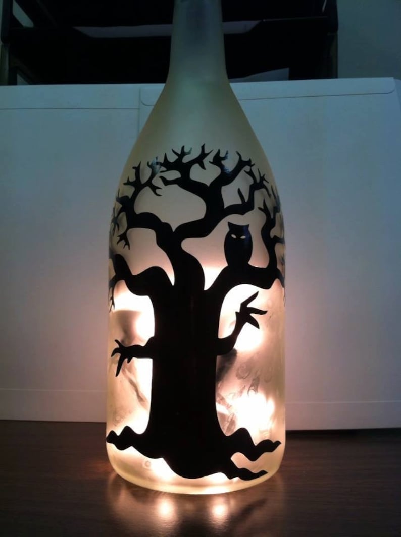witch dont judge ridden broom Halloween spider light recycled wine bottle lamp
