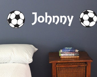 Set of 2 Soccer Balls With Name or custom text, Fun sport wall decals, football Static window cling clings