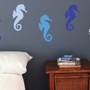 Sea Horse Wall Decals, Set of 10, Ocean Beach house Bedroom Bathroom stickers removable fish tropical Static window cling clings
