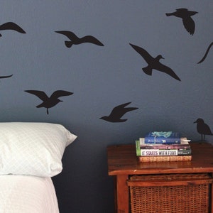 seagulls Wall Decals, Set of 10, Ocean Beach house Bedroom Bathroom stickers removable fish tropical Static window cling clings