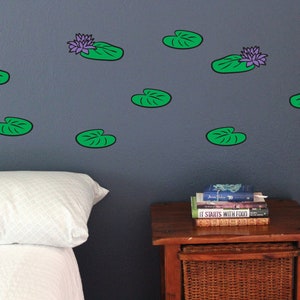 Frog lily pad Wall Decals, Set of 10, forest woods lake house Bedroom Bathroom stickers removable tropical Static window cling clings