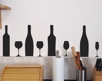 Wine Glass Bottle Wall Decals, set of 20, Fun wino Glasses bottles Static window cling clings