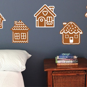 Gingerbread houses cookies, Wall Decals, Set of 10, Christmas Decoration Static window cling clings