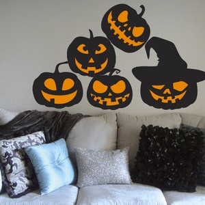 Pumpkin, Jack o lantern, Wall Decals, Set of 5, Scary Halloween Decoration Static window cling clings