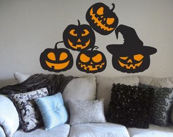 Pumpkin, Jack o lantern, Wall Decals, Set of 5, Scary Halloween Decoration Static window cling clings