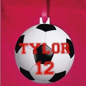 Soccer football ornament, Team game sport custom name year text, Aluminum ornament