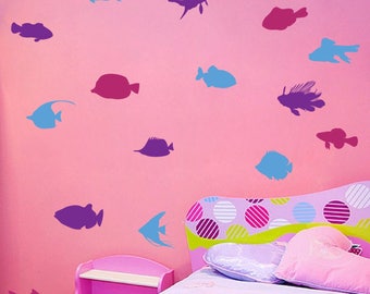 FISH Wall Decals, Set of 10, Ocean Beach house Bedroom Bathroom stickers removable fish tropical