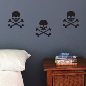 Skull crossbones wall Decals, Set of 10, spooky dead danger bones death Static window cling clings