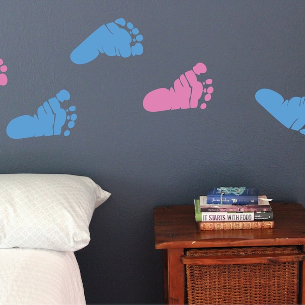 Baby foot prints Wall floor Decals, Set of 10, Fun stickers removable baby shower welcome home newborn boy girl gender reveal party