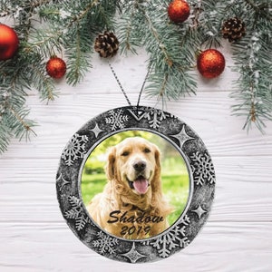 Dog ornament, Antique Silver Plastic 2 sided Personalized dog puppy pet Best friend gift for Christmas tree bulk available