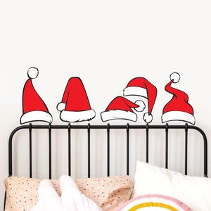 Santa hats, door and Wall Decals, Set of 10, Christmas Decoration santa helper Static window cling clings