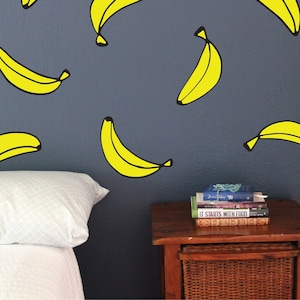Banana Decals, Set of 10, bananas fruit monkey tree food Static window cling clings