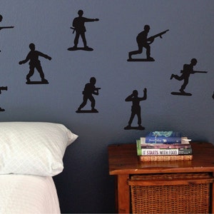 Set of 12 Army Toy men, Fun boy wall decals boy boys game room Static window cling clings