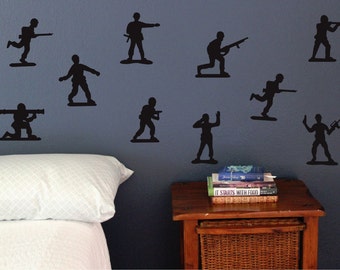 Set of 12 Army Toy men, Fun boy wall decals boy boys game room Static window cling clings