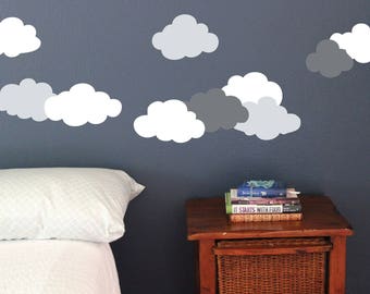 Kid cloud clouds room painting Wall Decals, 10 single decals, Bedroom Bathroom stickers removable class room art Static window cling clings