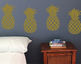 pineapple Wall Decals, Set of 10, Ocean Beach house Bedroom Bathroom stickers removable island tropical Static window cling clings