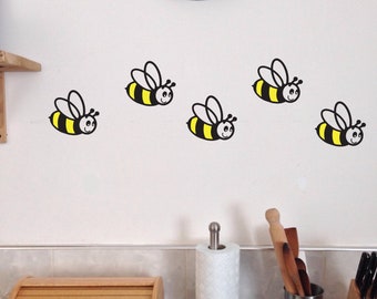 Bee Wall Decals, Set of 10, Summer Kitchen Bedroom Playroom stickers removable bees Honey buzz buzzy cute bug Static window cling clings