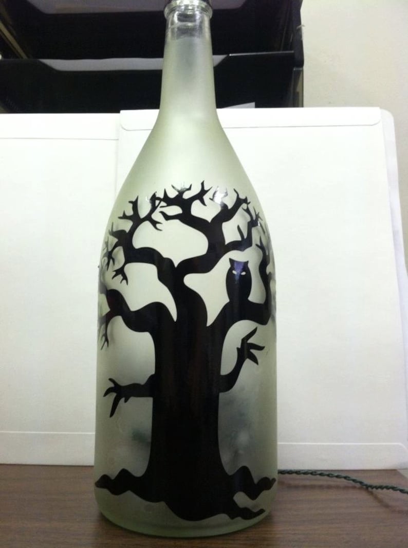witch dont judge ridden broom Halloween spider light recycled wine bottle lamp