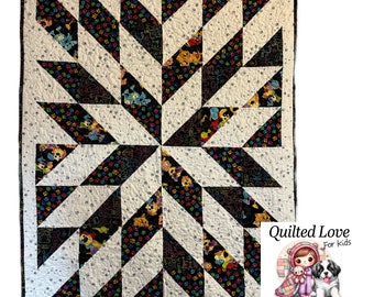 Starburst Puppy Quilt, 38x49 inches, Flannel Backed
