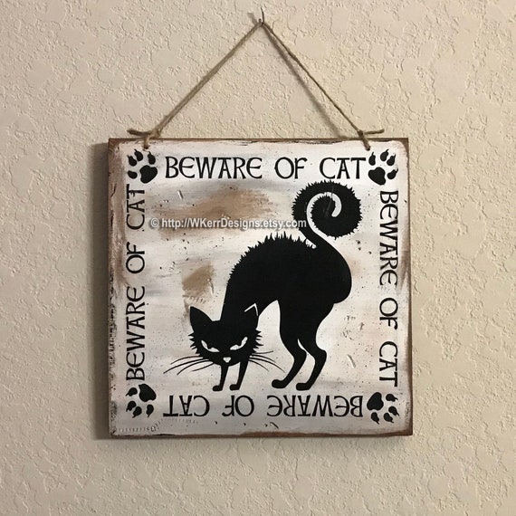 Beware of Cat Black Cat Sign Magical Home Decor Sign Witch | Etsy